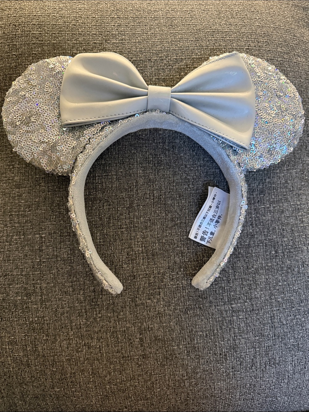 Disney Silver Sequin Minnie Ears Headband with Bow